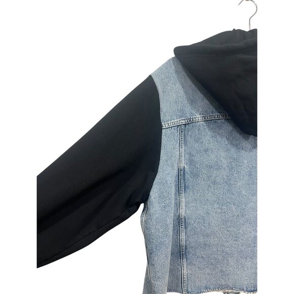 AllSaints Jacket Milena Hooded Denim Size L (US 8) Indigo Blue Black Button - Picture 7 of 10